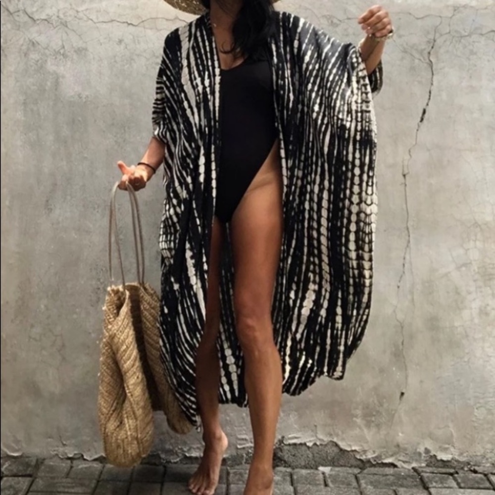SOLD OUT Black Tie Dye Boho Swim Coverup Kimono Robe - Picture 4 of 4